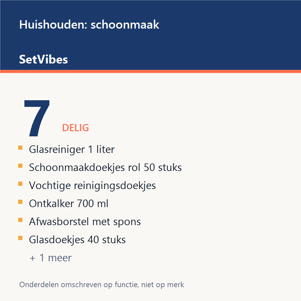 Huishouden: schoonmaak Set 7-delig Luxe - overzicht van de 7 onderdelen