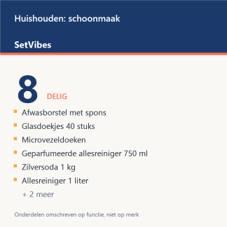 Huishouden: schoonmaak Set 8-delig - overzicht van de 8 onderdelen