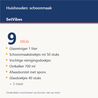 Huishouden: schoonmaak Set 9-delig - overzicht van de 9 onderdelen