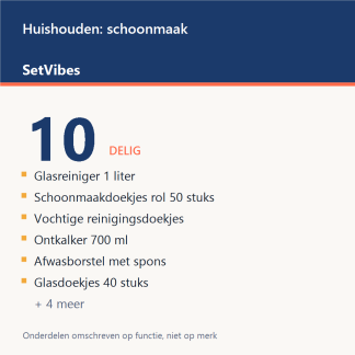 Huishouden: schoonmaak Set 10-delig Compleet - overzicht van de 10 onderdelen