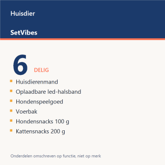 Huisdier Set 6-delig - overzicht van de 6 onderdelen
