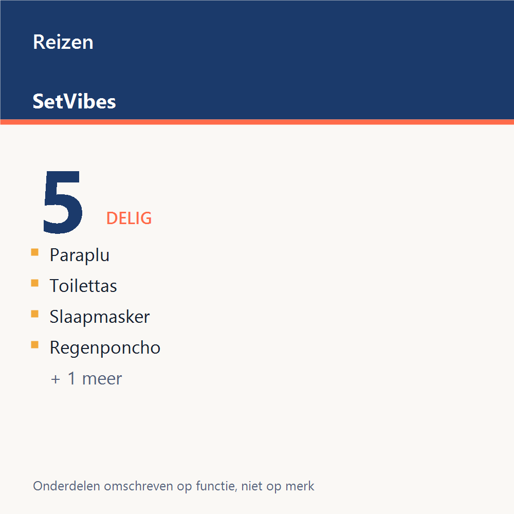 Reizen Set 5-delig Mix - overzicht van de 5 onderdelen