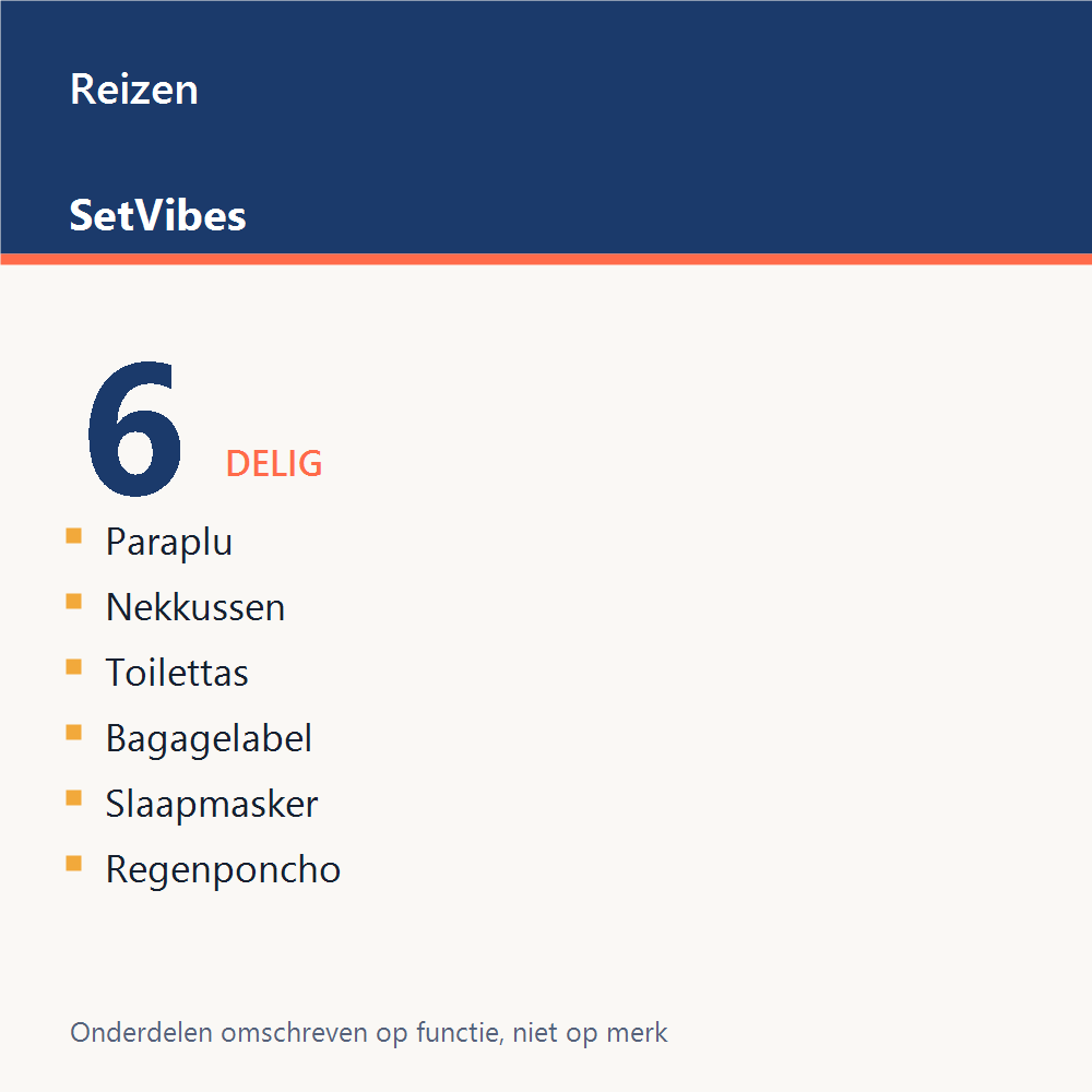 Reizen Set 6-delig - overzicht van de 6 onderdelen